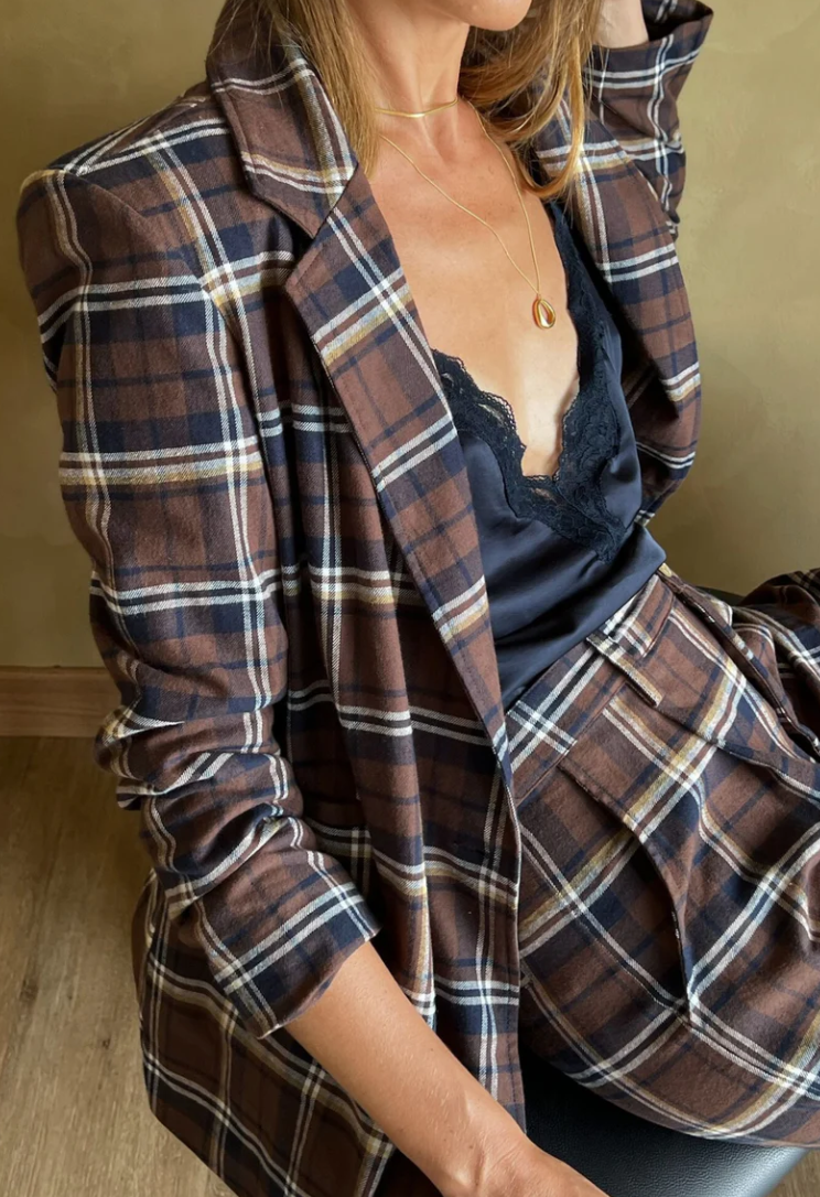 Odilla Plaid Blazer | Chocolate / Navy Check