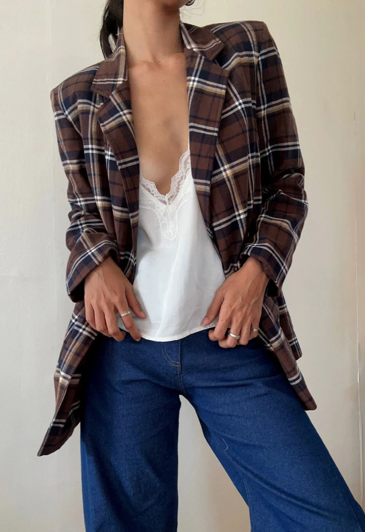 Odilla Plaid Blazer | Chocolate / Navy Check