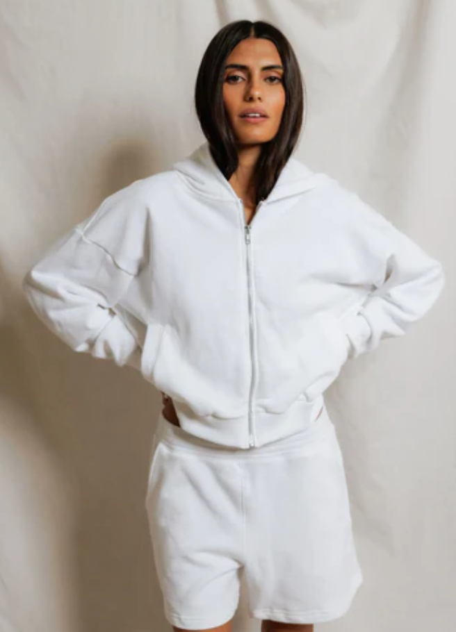 Sean Cropped Zip Up | White French Terry