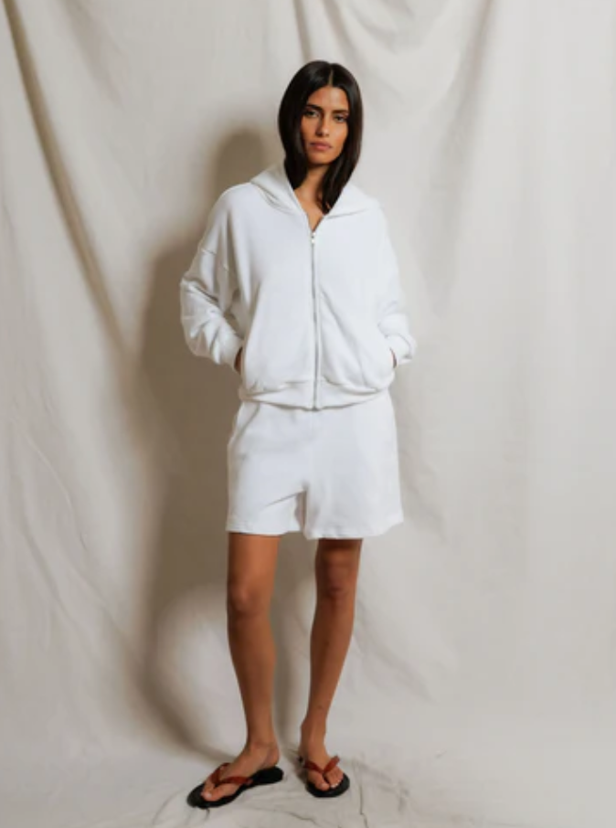 Sean Cropped Zip Up | White French Terry