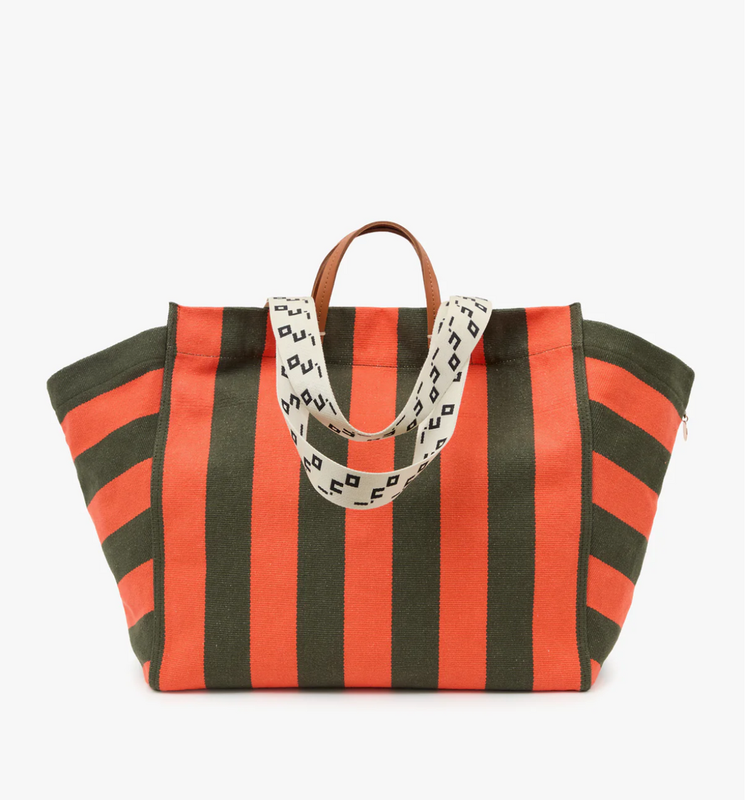 La Cote Tote | Army / Bright Poppy Canvas Stripe