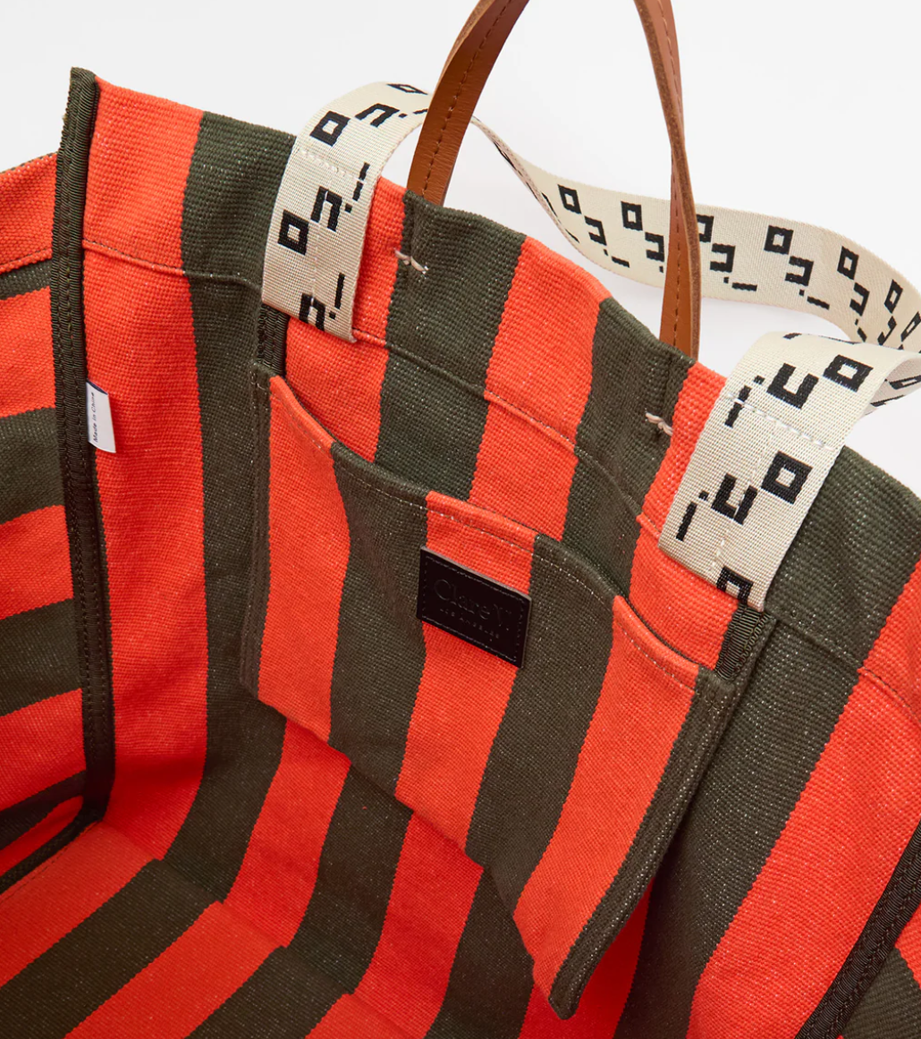 La Cote Tote | Army / Bright Poppy Canvas Stripe