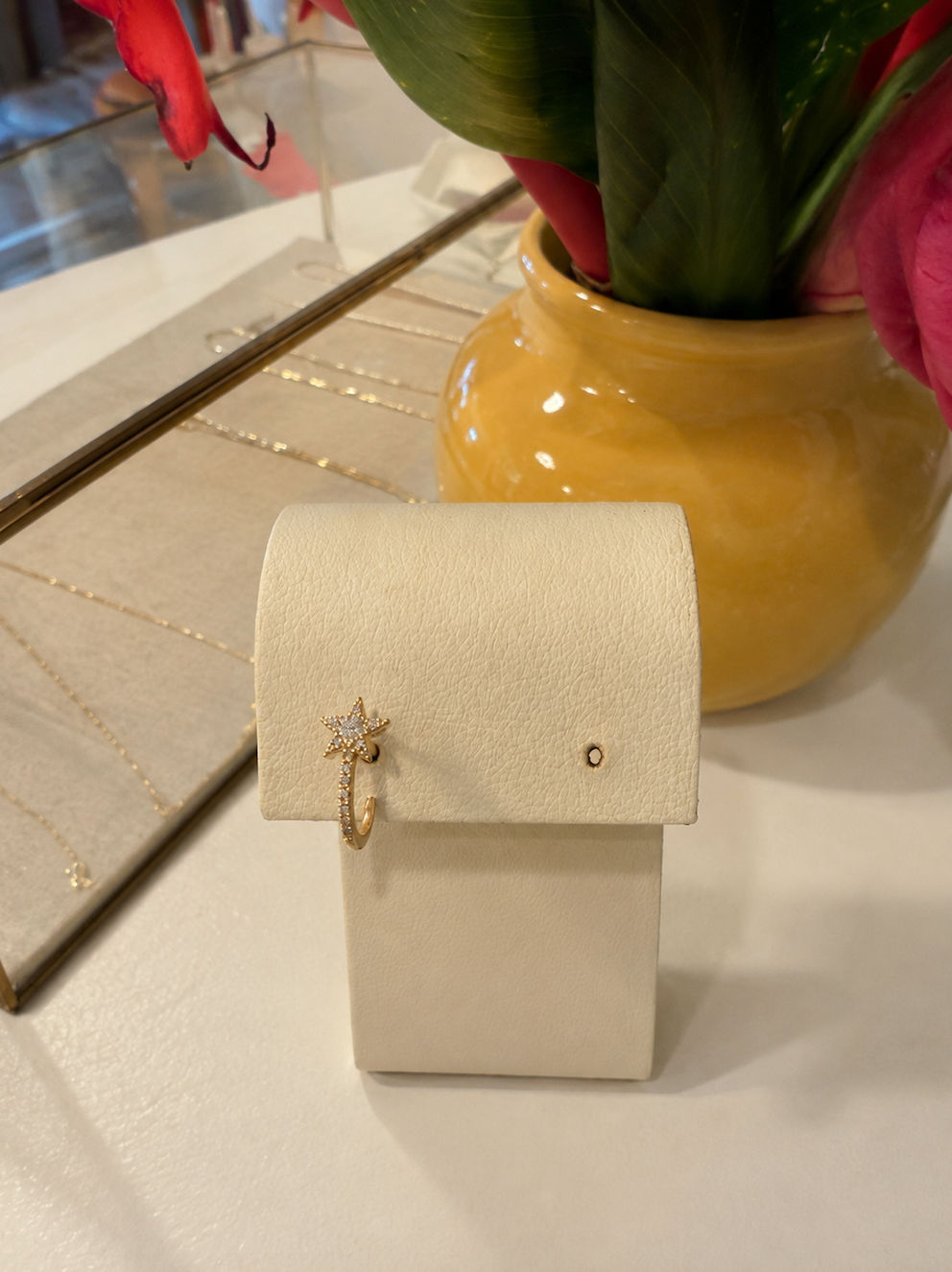 Petite Diamond Pave Star J Hook Post Earring | Single