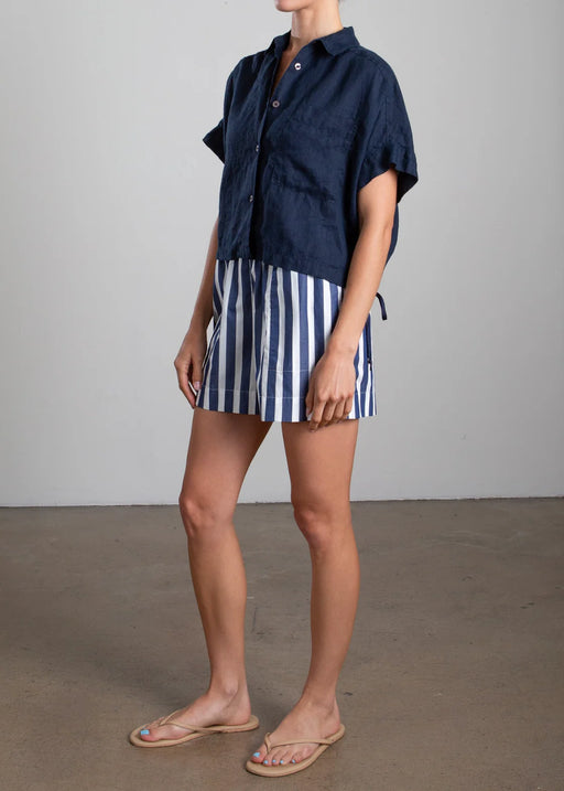 Poppy Short in Cotton Stripe | Navy