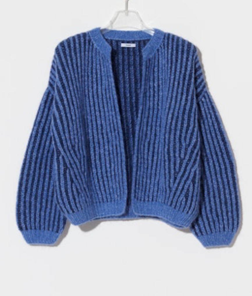 Two Tone Brioche Cardigan | Blue