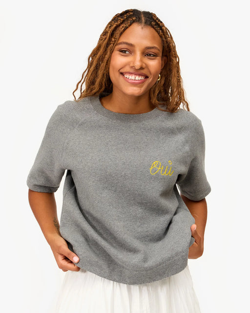 Short Sleeve Sweatshirt | Grey Melange w/ Citron Embroidered Oui