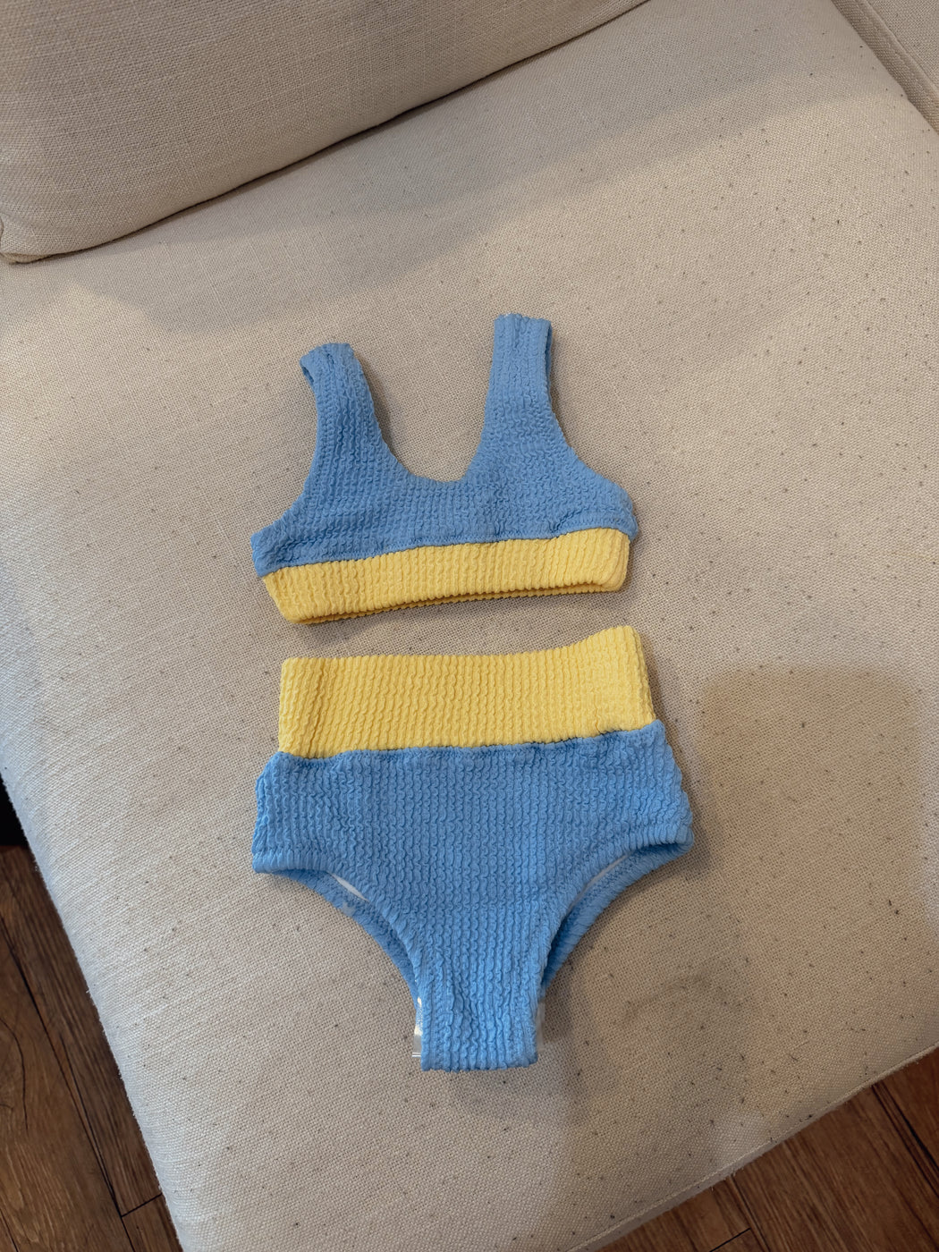 Crinkle Color Block Two Piece Swimsuit | Blue & Yellow