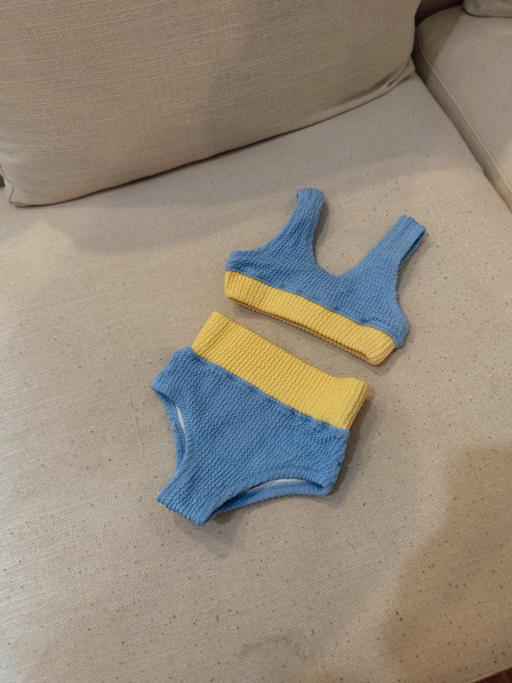Crinkle Color Block Two Piece Swimsuit | Blue & Yellow
