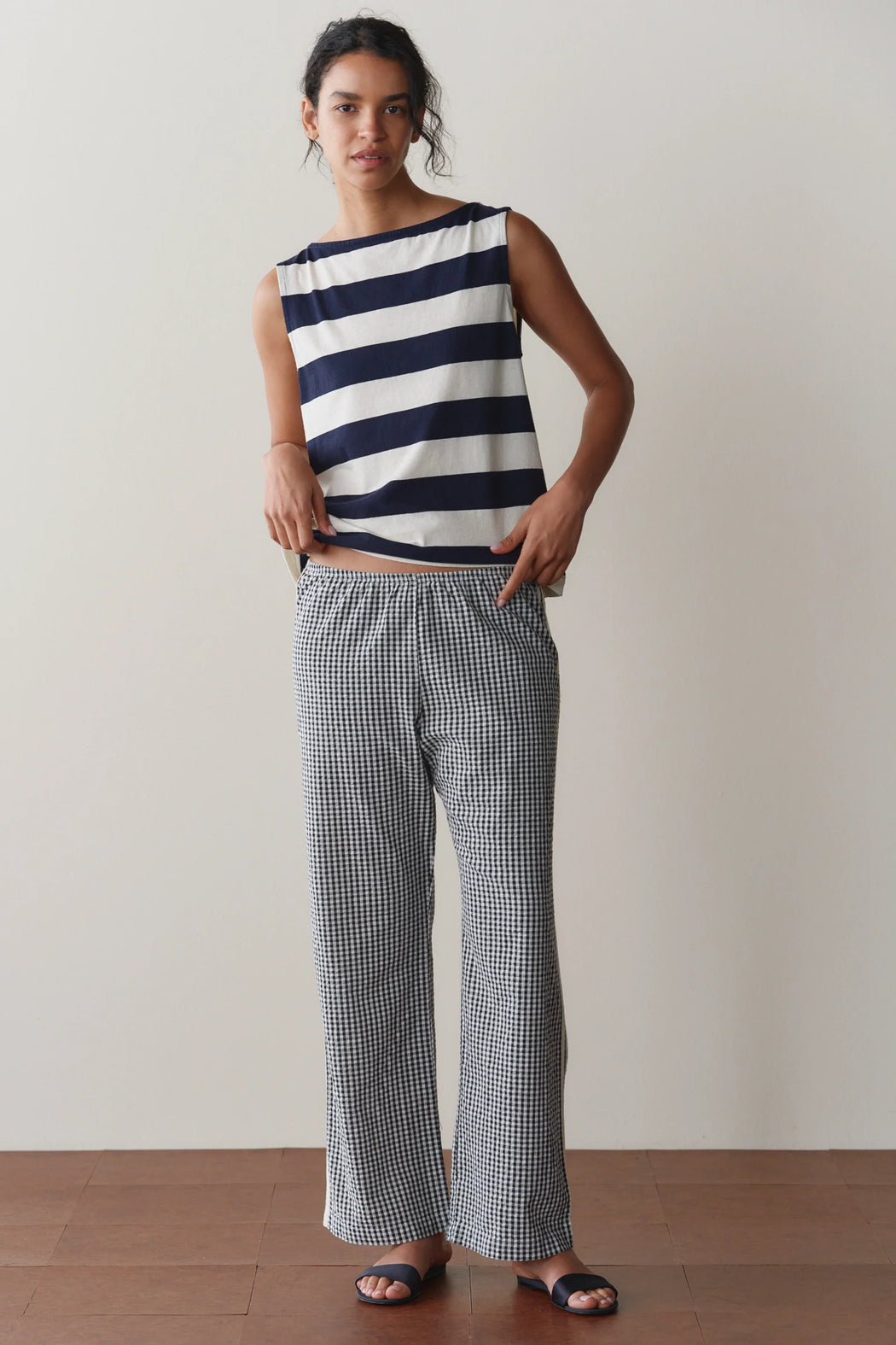 The Cotton Gingham Stripe Crop Pant | Jet
