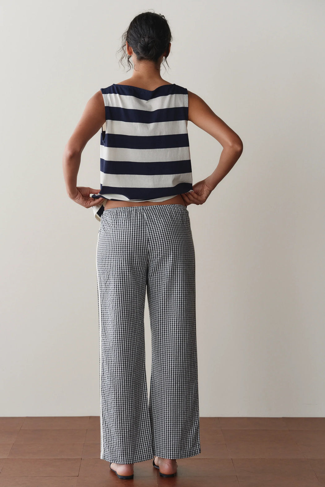 The Cotton Gingham Stripe Crop Pant | Jet
