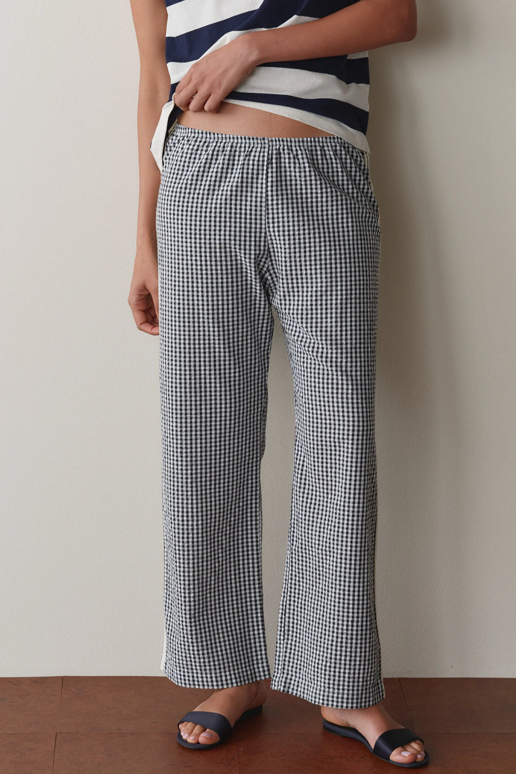 The Cotton Gingham Stripe Crop Pant | Jet