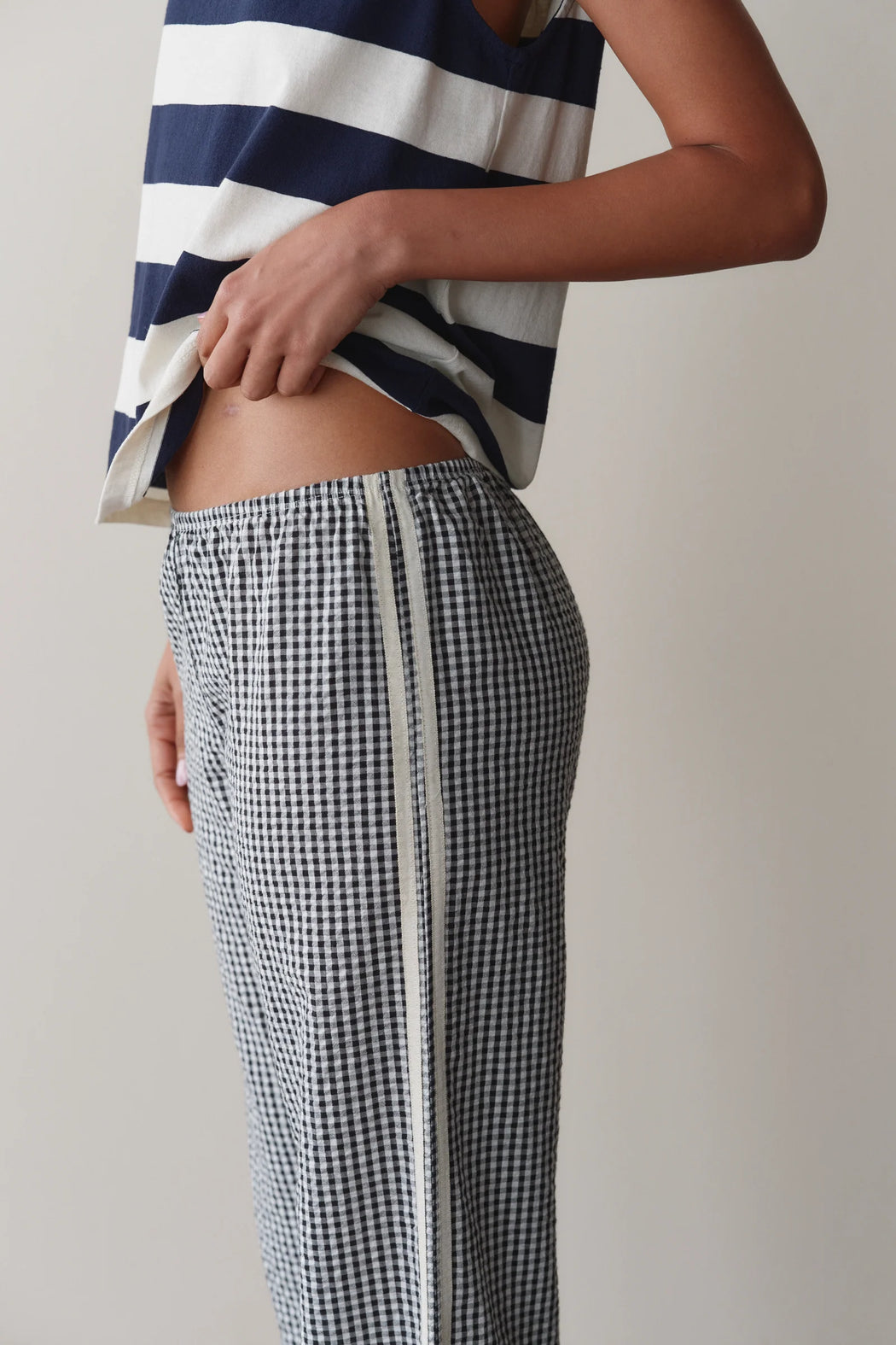 The Cotton Gingham Stripe Crop Pant | Jet