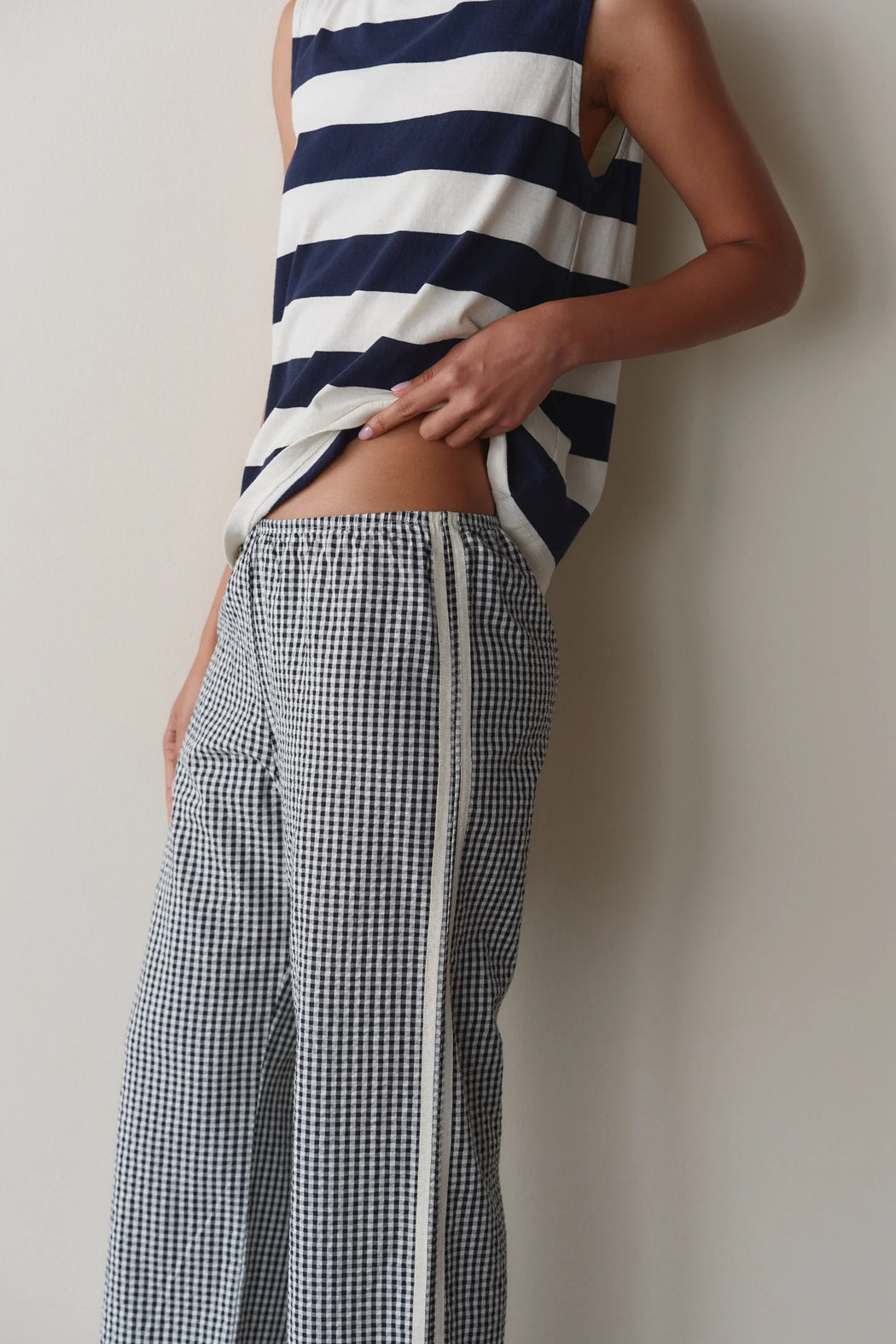 The Cotton Gingham Stripe Crop Pant | Jet