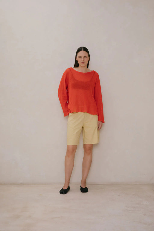 Mesh Boatneck Top | Tomato
