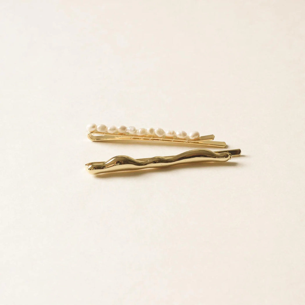 Freshwater Pearl Beaded Metal Hair Bobby Pins | Set of 4