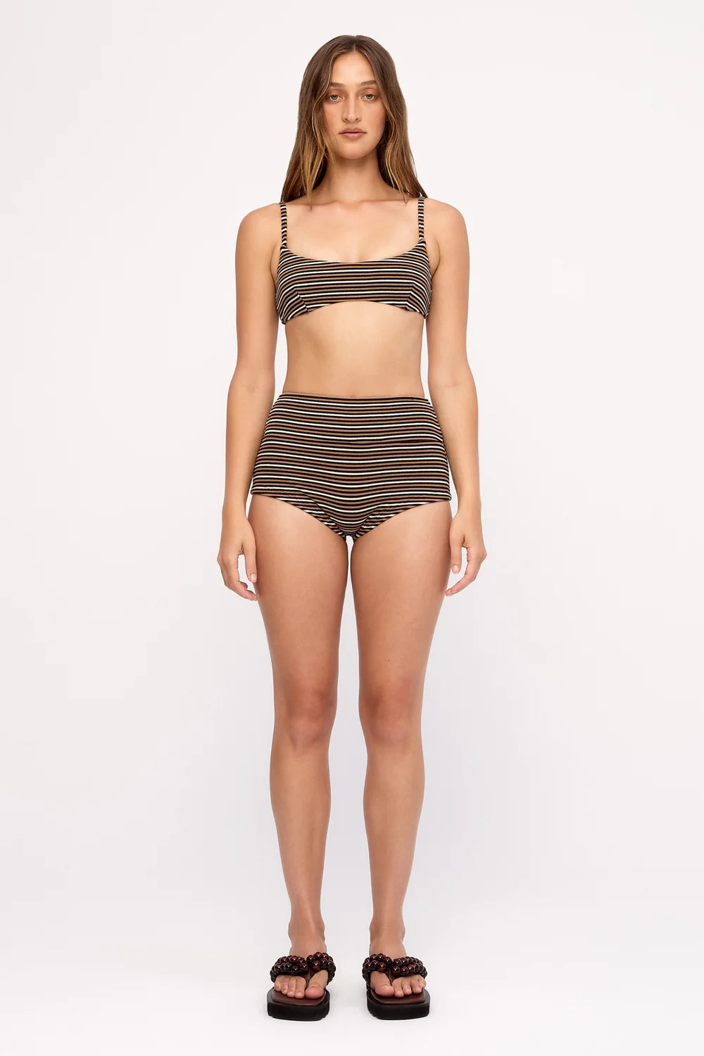 Towelling Cheeky Boy Short | Tan Stripe