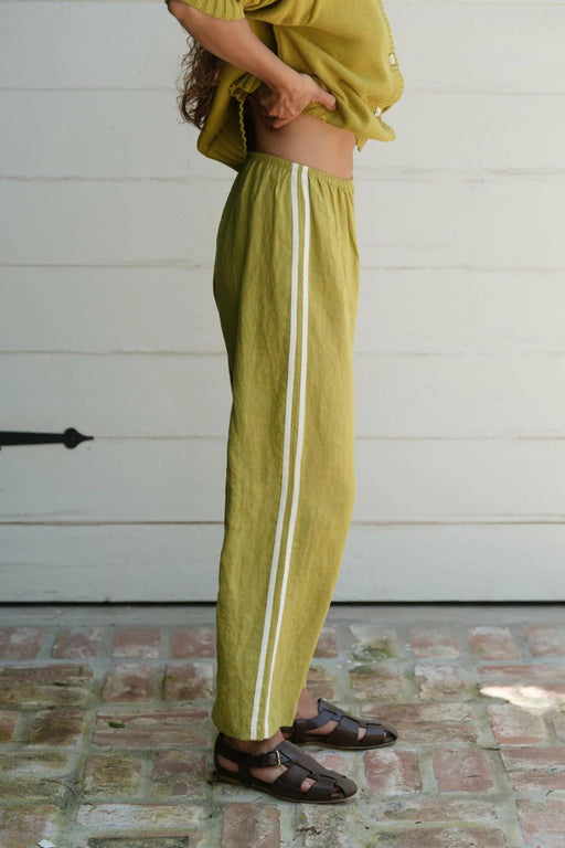 The Linen Stripe Crop Racer Pant | Pistachio