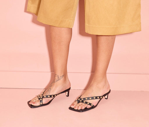 Elaine Heel | Black Nappa w/ Gold Studs