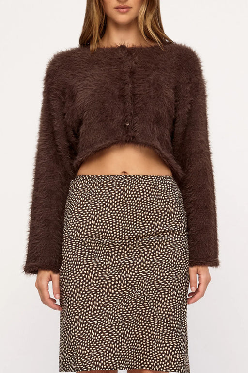 Fluffy Knit Cardigan | Chocolate
