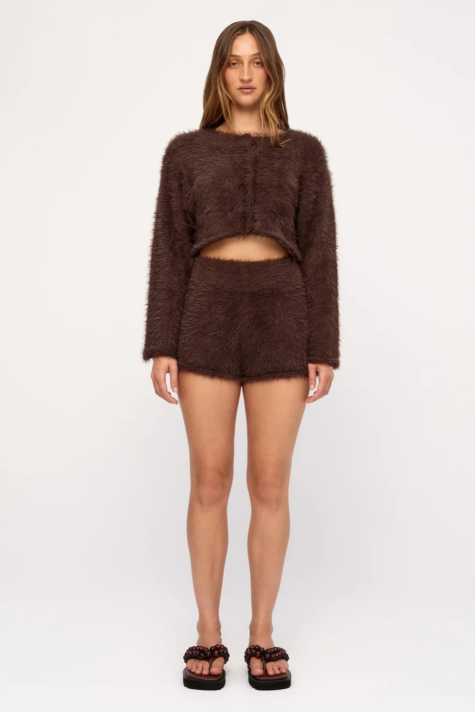 Fluffy Knit Shorts | Chocolate