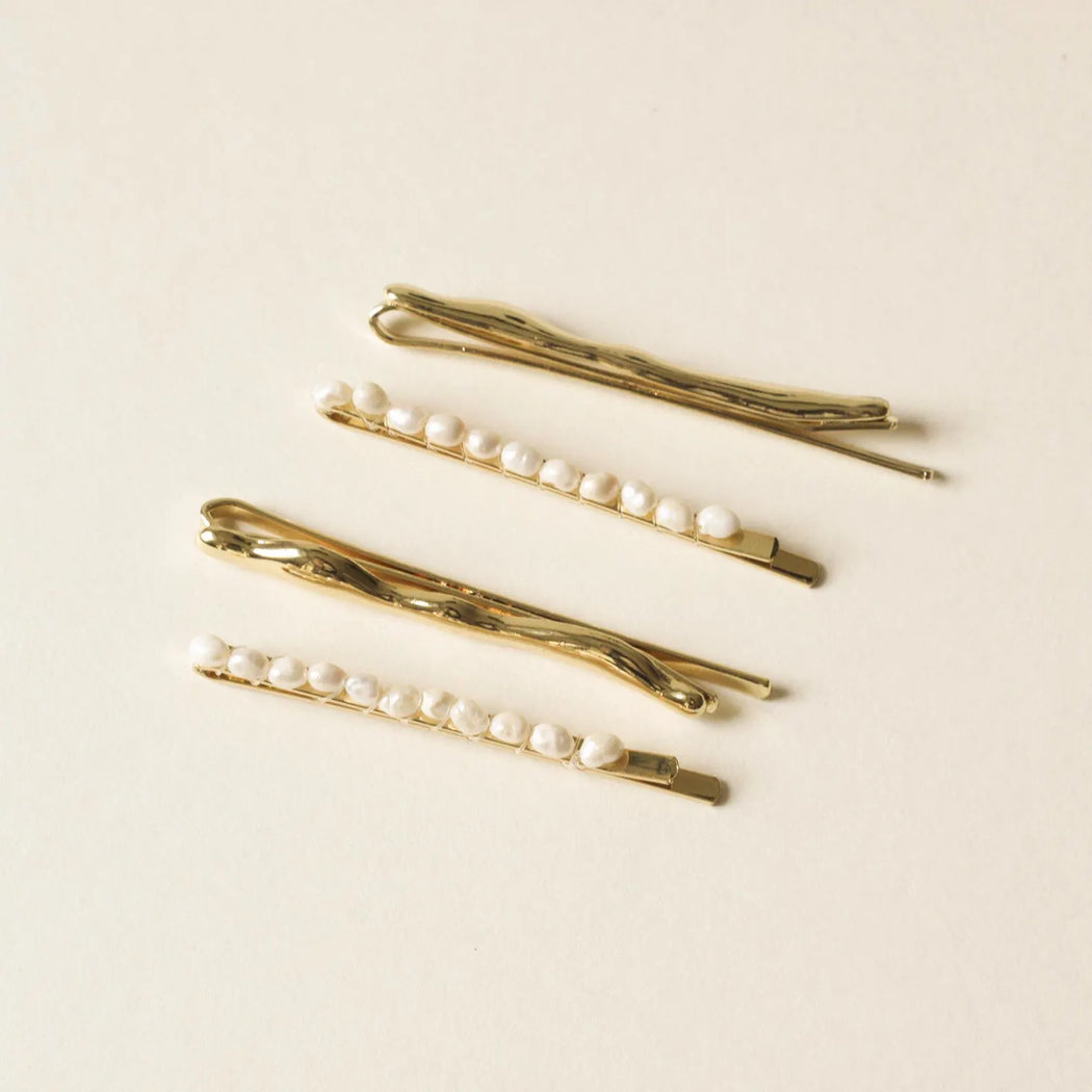 Freshwater Pearl Beaded Metal Hair Bobby Pins | Set Of 4