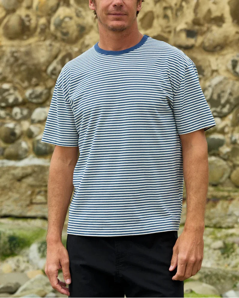 Striped Heavy Tee | Natural/Indigo