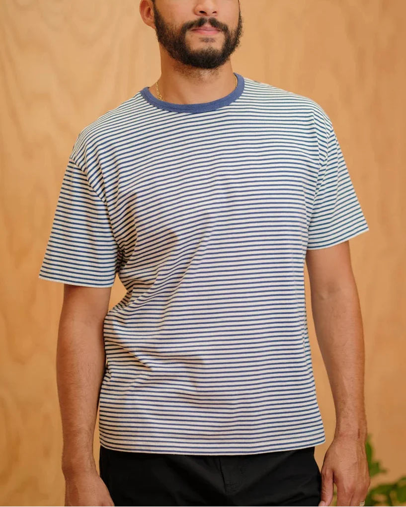Striped Heavy Tee | Natural/Indigo