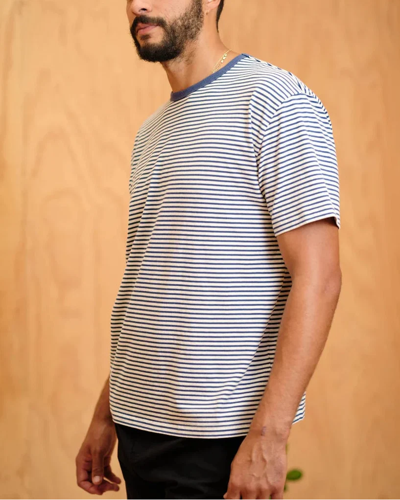 Striped Heavy Tee | Natural/Indigo