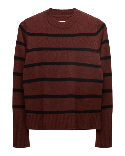 Jane Cashmere Crewneck l Currant & Black Stripe