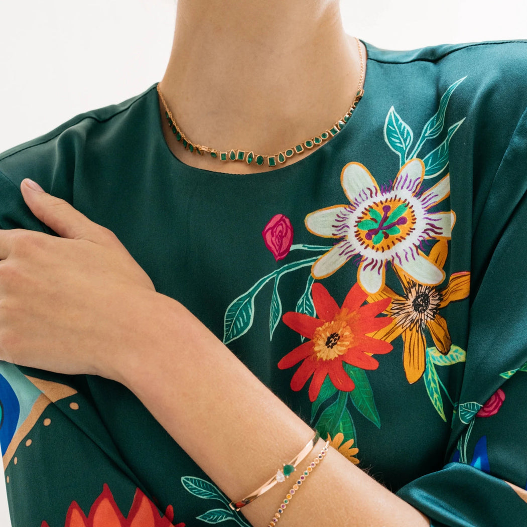 Heart Emerald & Pear Diamond Bangle