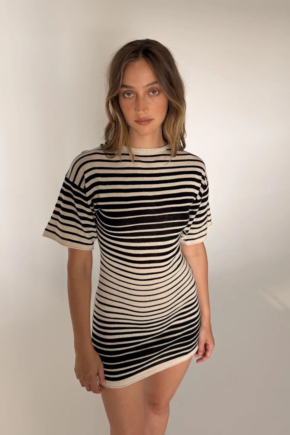 Ramie Knit Mini Dress | Ombre Stripe