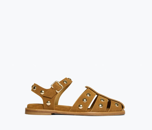 Sera Fisherman Sandal l Nut Suede w/ Gold Studs