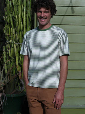 Striped Heavy Tee | Natural/Green