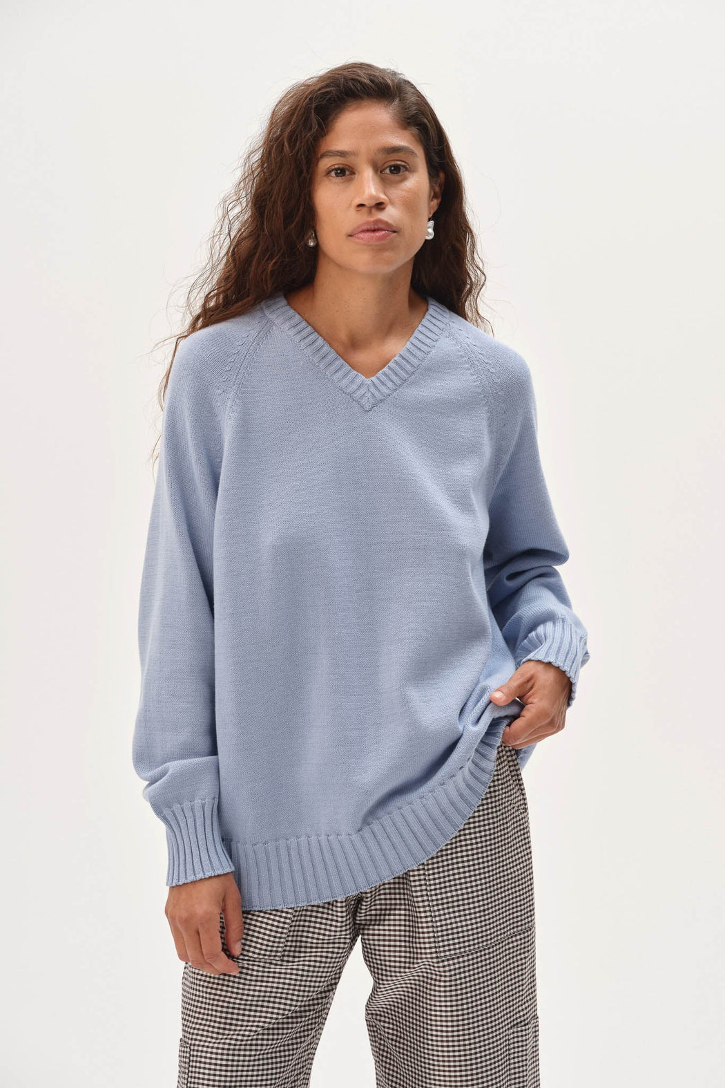 The Cotton Knit V-Neck Sweater | Cornflower