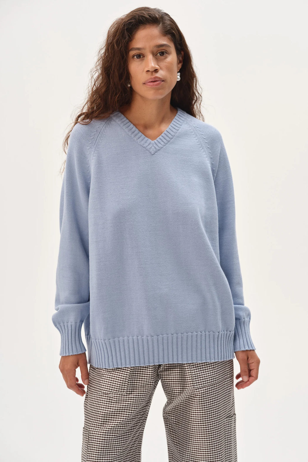 The Cotton Knit V-Neck Sweater | Cornflower