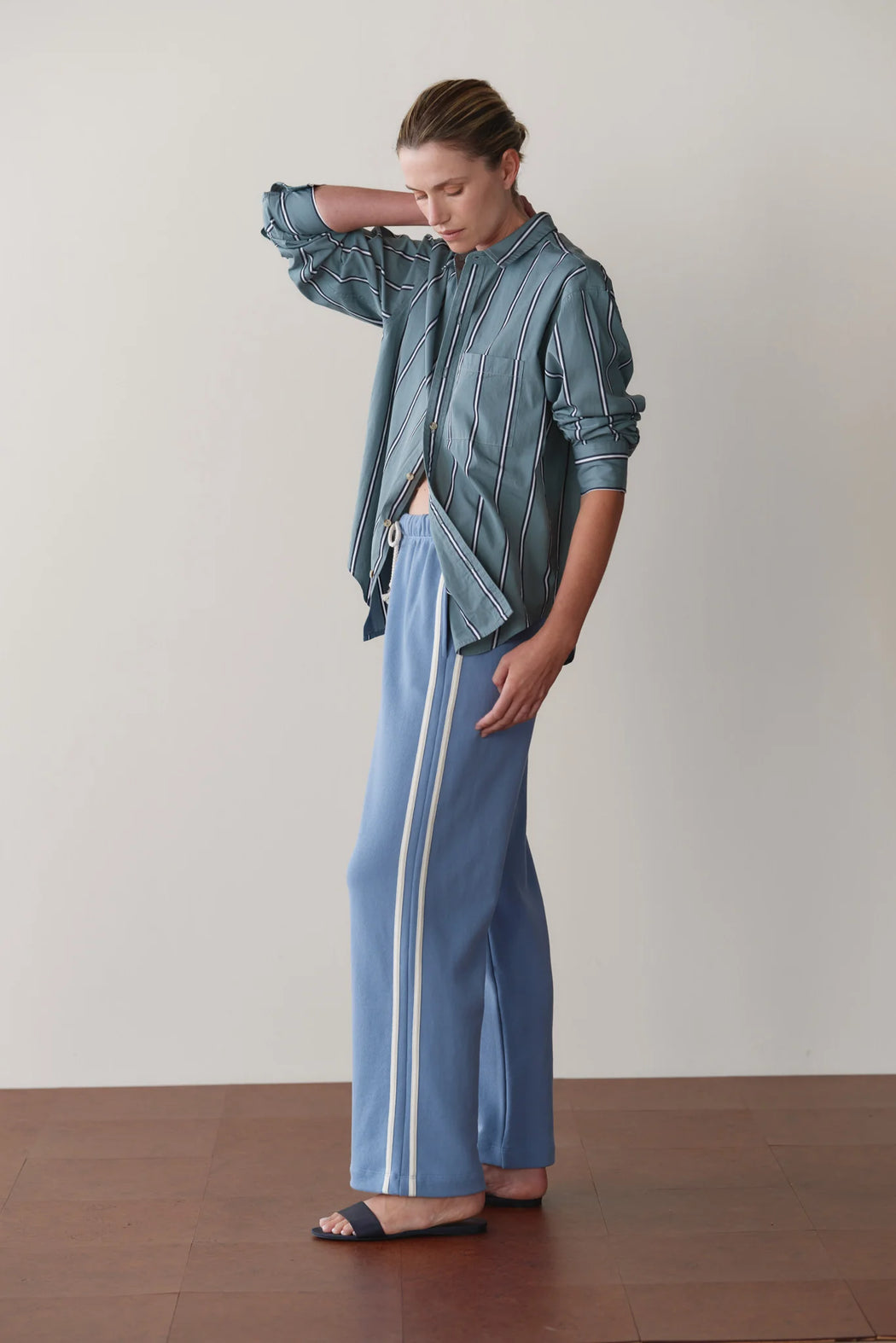 The Eco Terry Stripe Pant | Cornflower