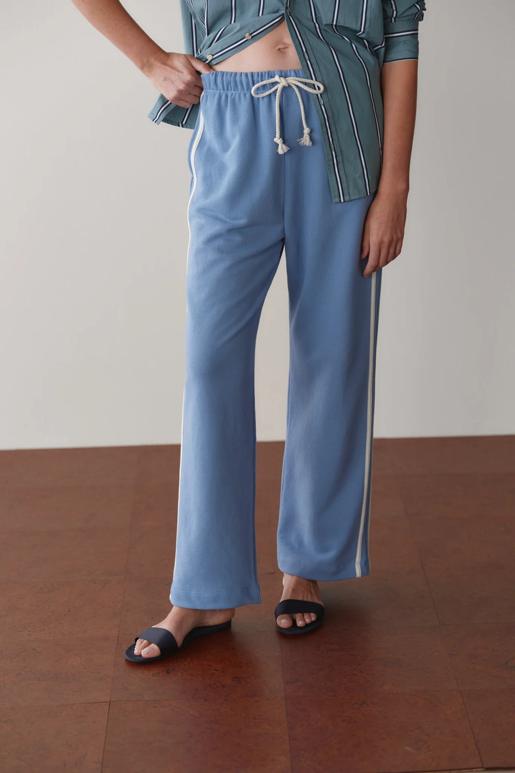 The Eco Terry Stripe Pant | Cornflower