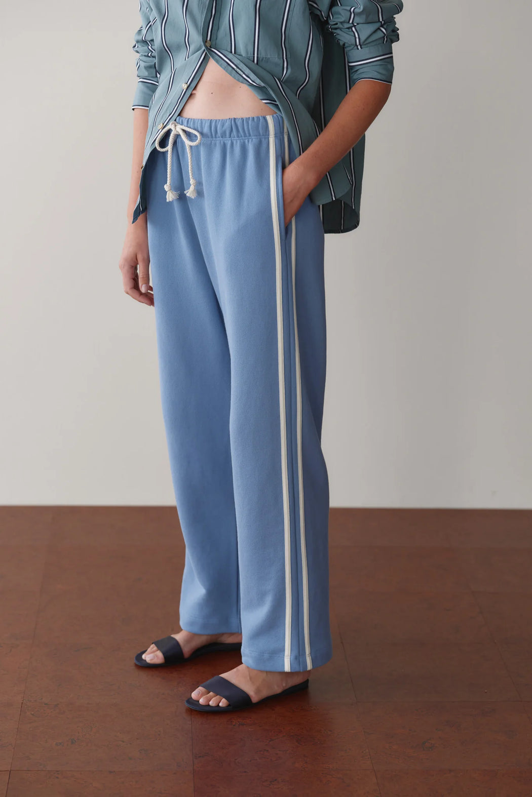 The Eco Terry Stripe Pant | Cornflower