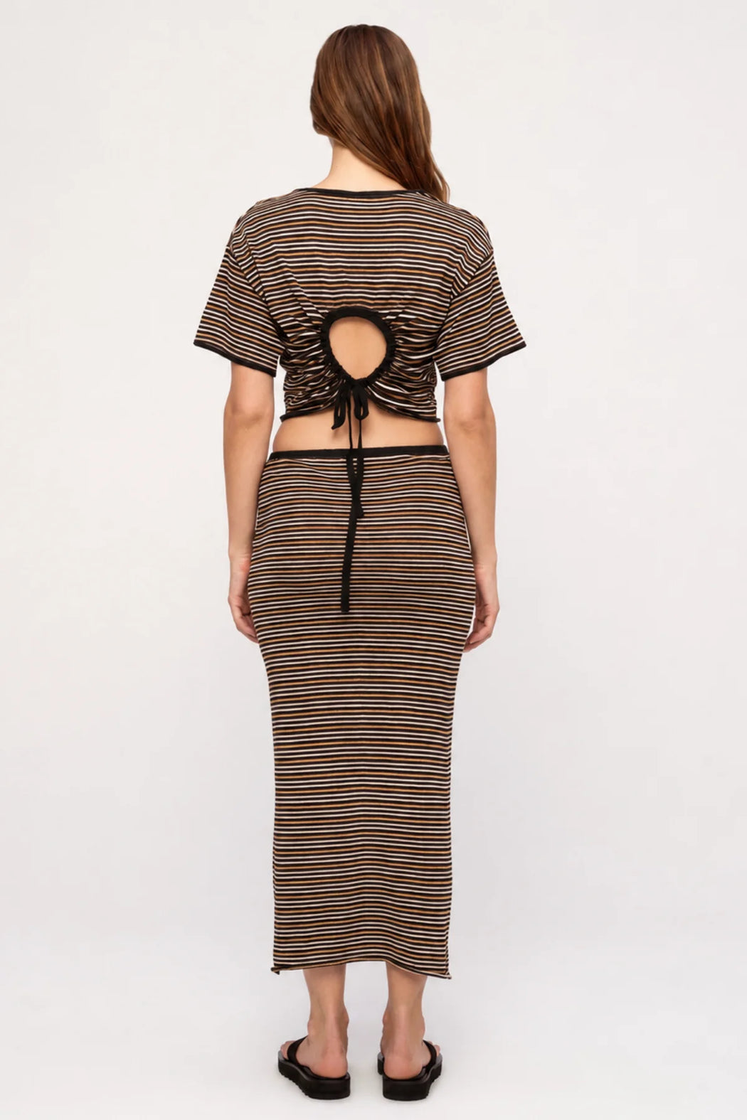 Ramie Cotton Skirt | Tan Stripe