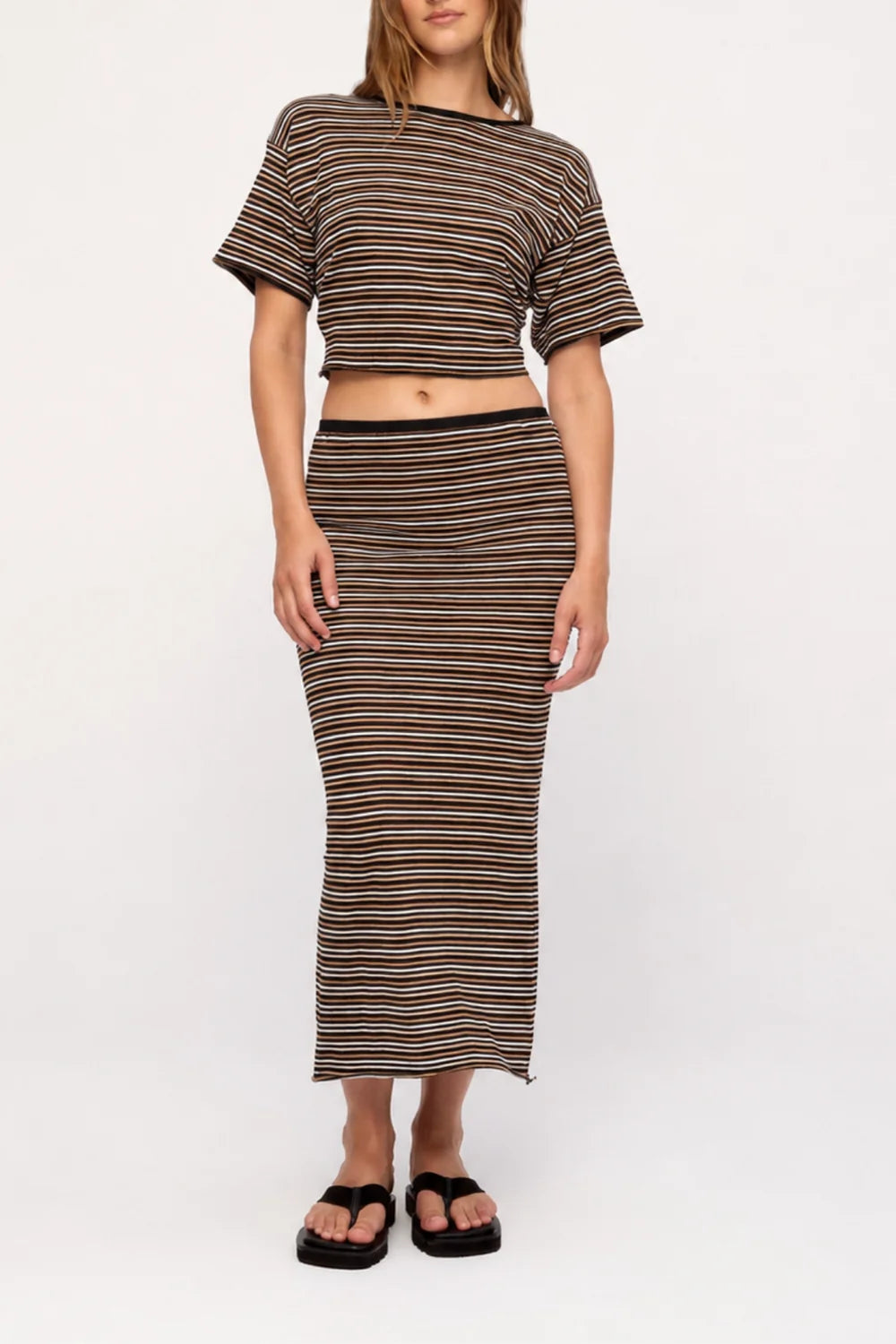 Ramie Cotton Skirt | Tan Stripe