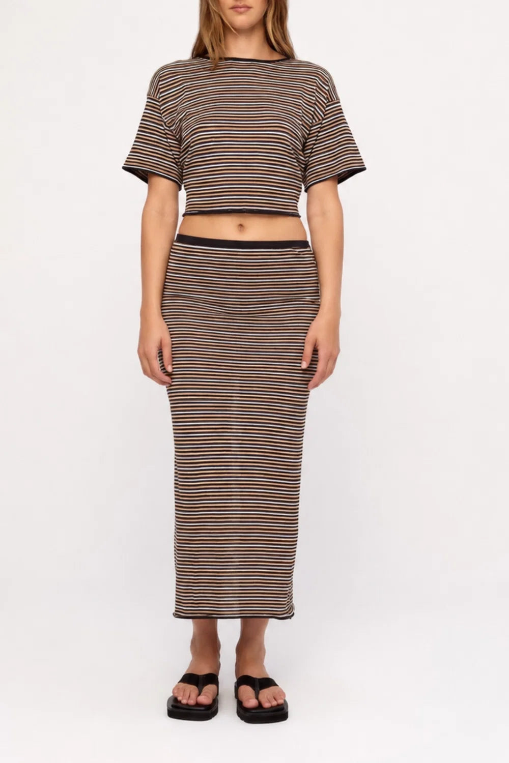 Knit Tie Tee | Tan Stripe