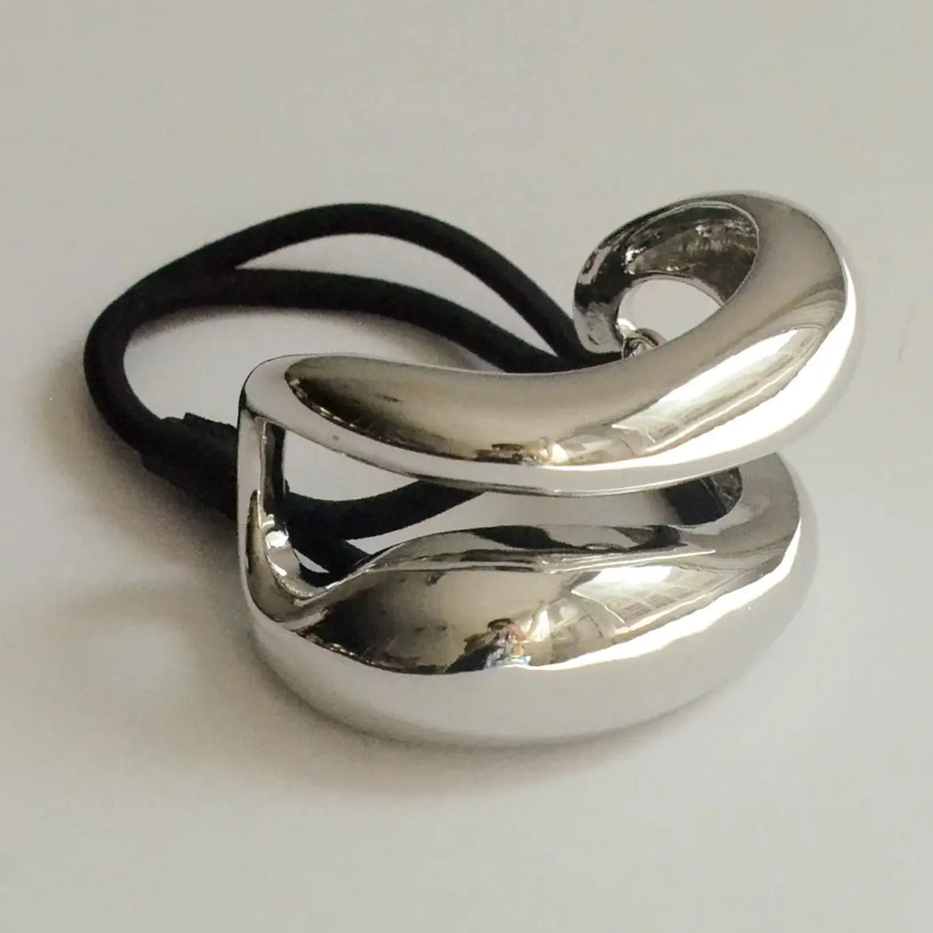Wide Metal Structured Hair Tie | Silver