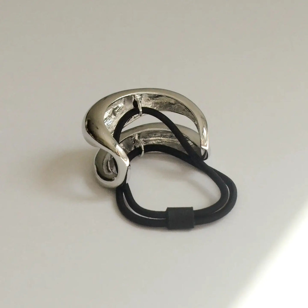 Wide Metal Structured Hair Tie | Silver