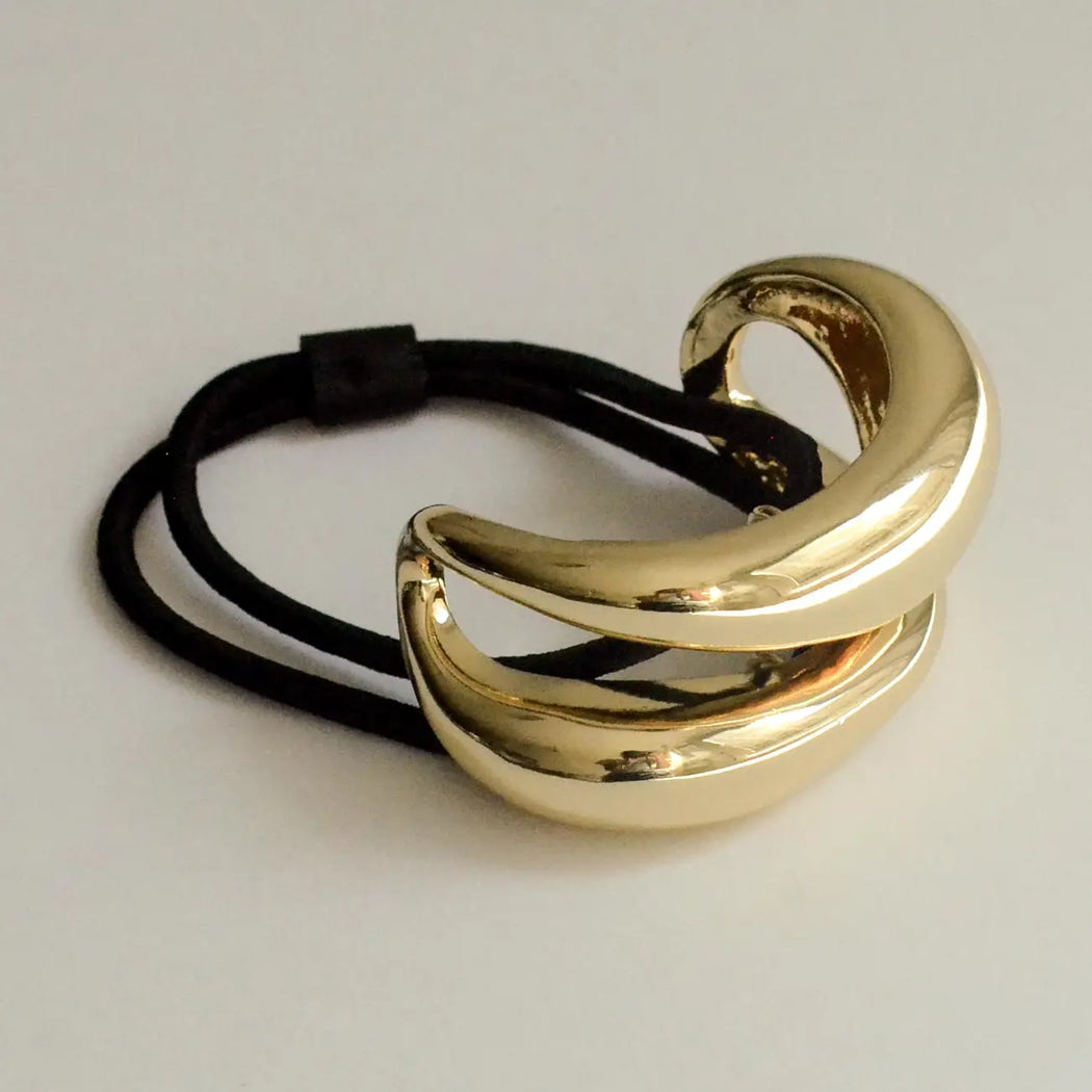Wide Metal Structured Hair Tie | Gold