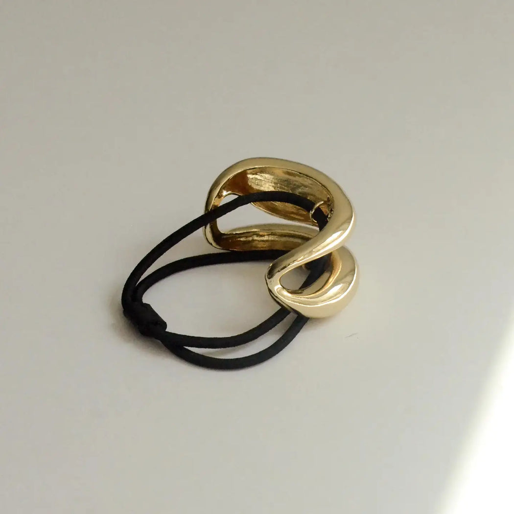 Wide Metal Structured Hair Tie | Gold