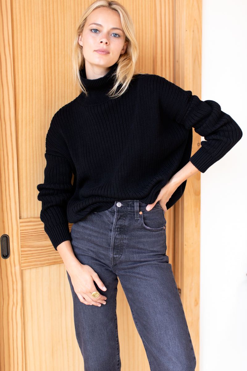 Carolyn Funnel Neck Sweater | Black