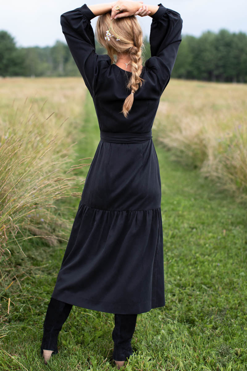 Marigot Tier Wrap Dress | Black Tencel