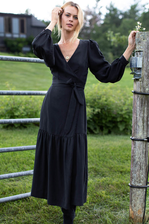 Marigot Tier Wrap Dress | Black Tencel