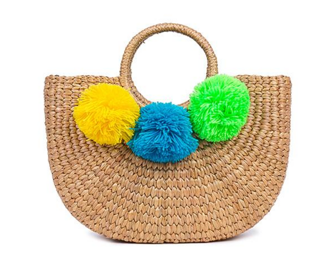Large 3 Pom Basket | Yellow, Blue, Lime