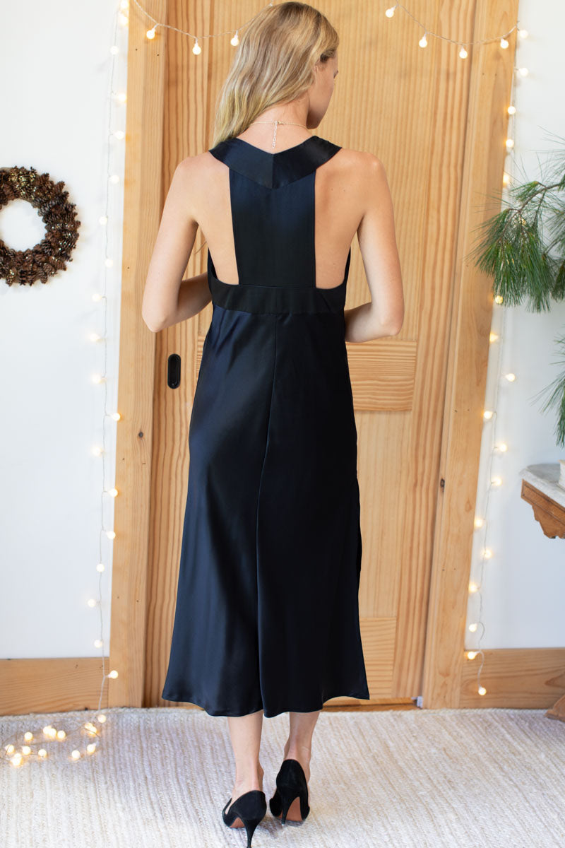 Violetta Sleeveless Midi Dress | Black Silk